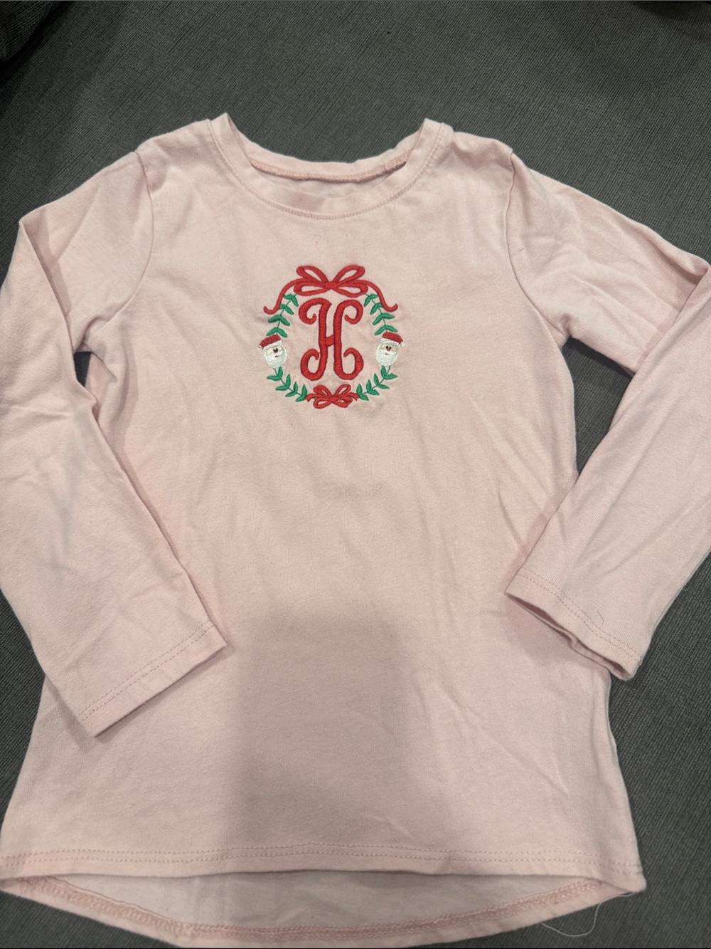 Pink Girls' Long-Sleeve Holiday Monogram Top - H